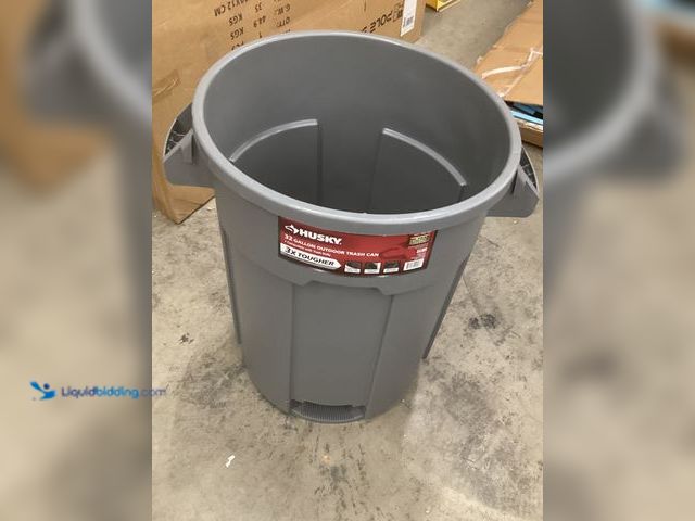 Lot 49-5483858 - Husky 32 gal. Grey Heavy Duty Commercial Outdoor Trash Can NO Lid. Model # 999-2532. Unused