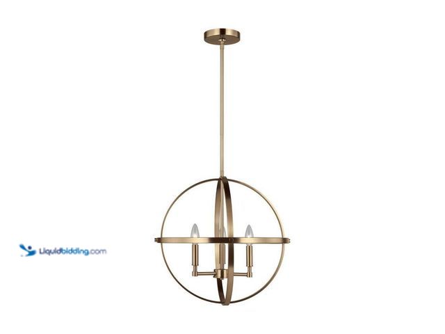 Lot 49-1515974 - Generation Lighting Exmoore 3-Light Satin Brass Craftsman Orb Pendant Light. Model# 319749162. Unuse...