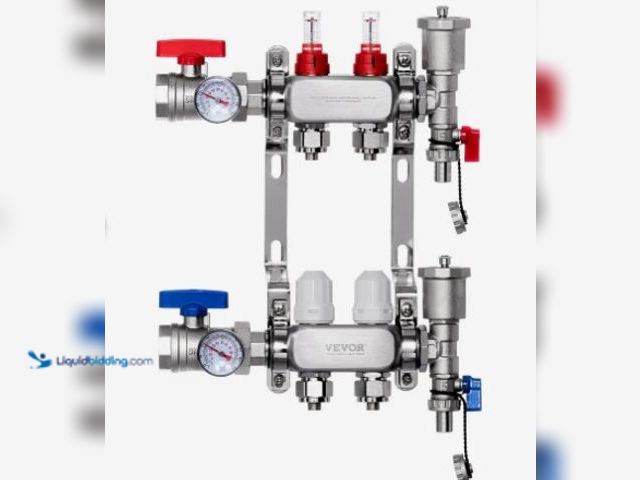 Lot 49-3538837 - VEVOR 2-Branch Radiant Heat Manifold, 1/2" PEX Tubing Manifold, Stainless Steel PEX Manifold for Hyd...