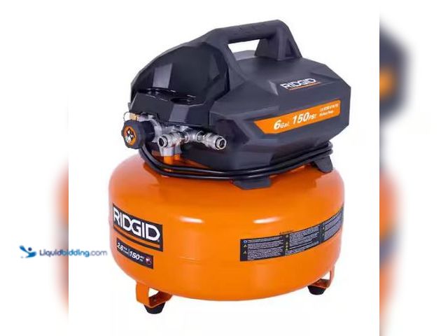 Lot 49-3473079 - RIDGID 6 Gal. 150 PSI Portable Electric Oil-Free Jobsite Pancake Air Compressor with Dual Pressure G...