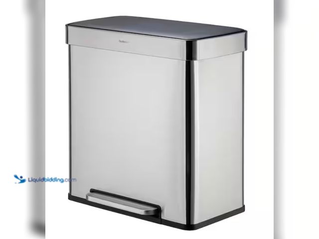 Lot 49-2000140 - Qualiazero 16 Gal. Dual Compartment Stainless Steel Recycle Trash Can, Step-on, Rectangle Shape, Mod...