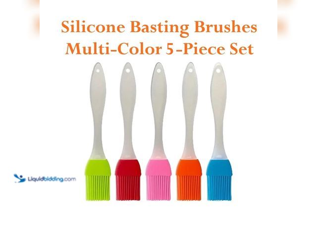 Lot 49-3435077 - Lot of 5 Silicone Basting Brushes 6.6"L x 1.1"W Multi-Colored Set - NEW - This silicone brush set is...