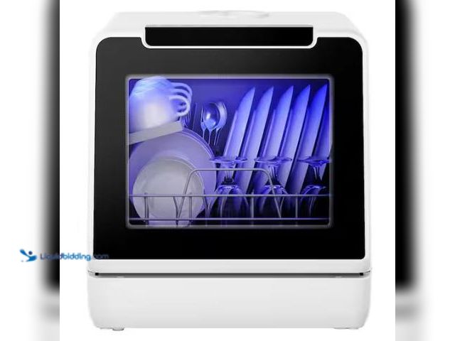 Lot 49-1565585 - SIMZLIFE 17 in. Countertop Dishwasher in White with 5 L Built-in Water Tank, Drain Hose, 8-Modes wit...