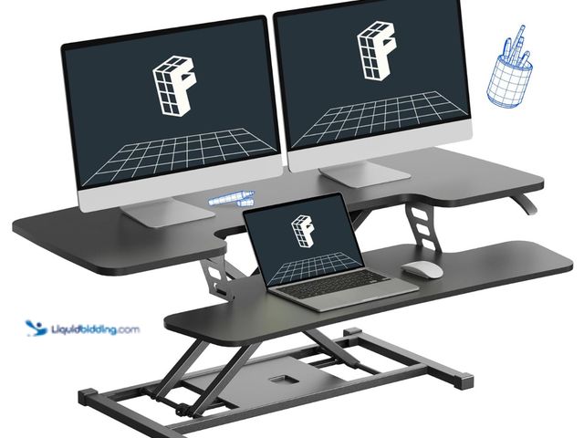 Lot 49-1555580 - FLEXISPOT Standing Desk Converter 42-inch Spacious Sit to Stand up Dual Monitor and Laptop Riser, Bi...