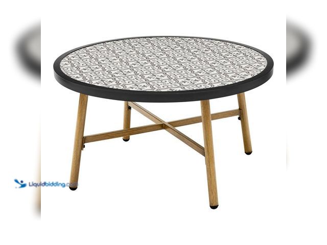 Lot 49-5509796 - Hampton Bay 32" Round Metal Outdoor Coffee Table with Ceramic Tile Top. Model # 735.2380.00, Unused,...