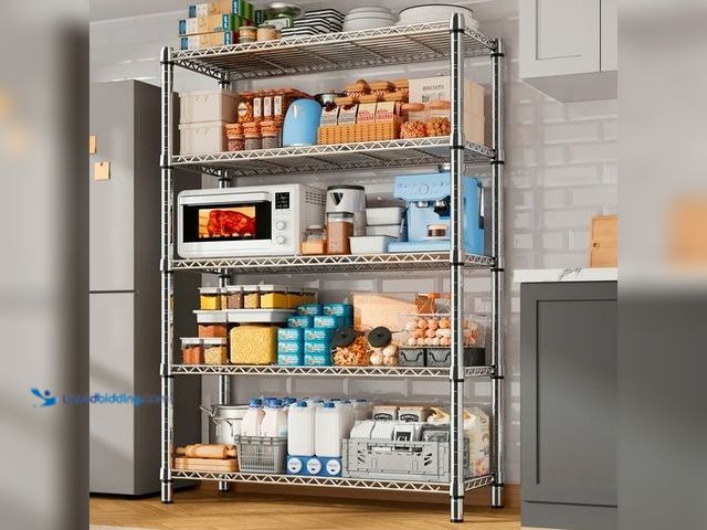Lot 49-5405730 - REIBII 5-Tier Storage Shelves Wire Shelving Unit Loads 1200LBS Heavy Duty Adjustable Metal Shelving ...
