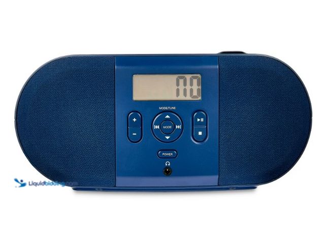Lot 49-1625780 - onn. Navy Portable CD Boombox with Digital FM Radio and LCD Display, Model # 5173874536, Slightly us...