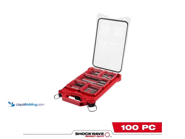 Lot 49-1579063 - Milwaukee 100PC SHOCKWAVE™ Impact Duty Driver Bit PACKOUT™ Set Model #48-32-4082, Unused  Ref#HDSB02...