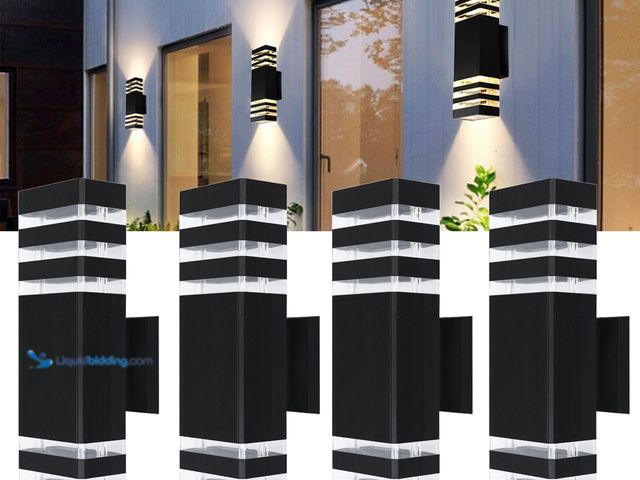 Lot 49-1541034 - MUCLUD 4-Pack 15inch LED Square Up & Down Wall Lights,14W Outdoor Wall Light 4000K Day White Aluminu...