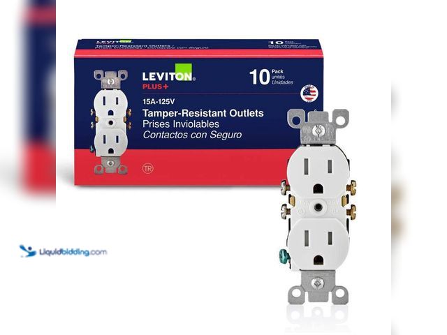 Lot 49-5414352 - (3) Leviton 15 Amp 125 V Tamper Resistant Duplex Outlet/Receptacle, White (10-Pack) T5320-WMP, Unuse...