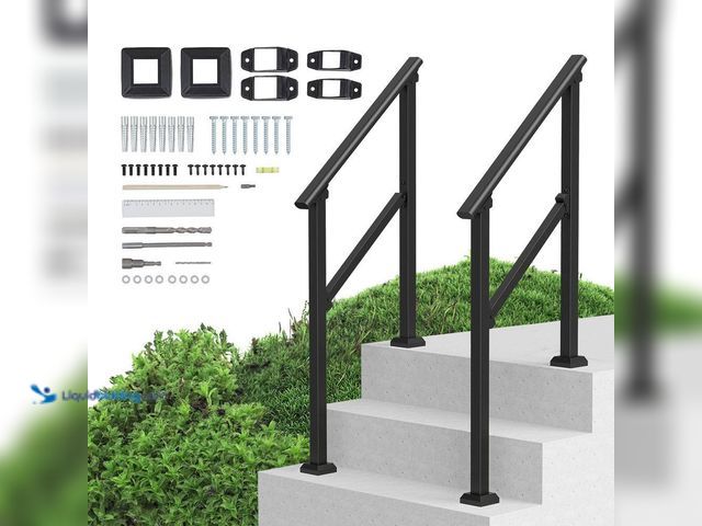 Lot 49-3555109 - VEVOR Handrails for Outdoor Steps 2-Piece 2-3 Step Stair Handrail Kit Transitional Carbon Steel Rail...