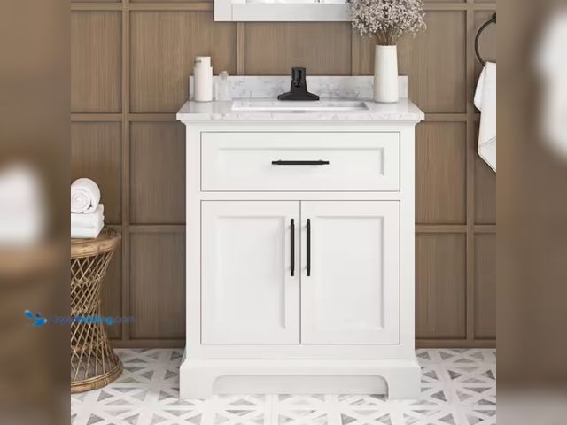 Lot 49-1550455 - Home Decorators Collection Doveton 30 in. Single Sink Freestanding White Bath Vanity with White Engi...