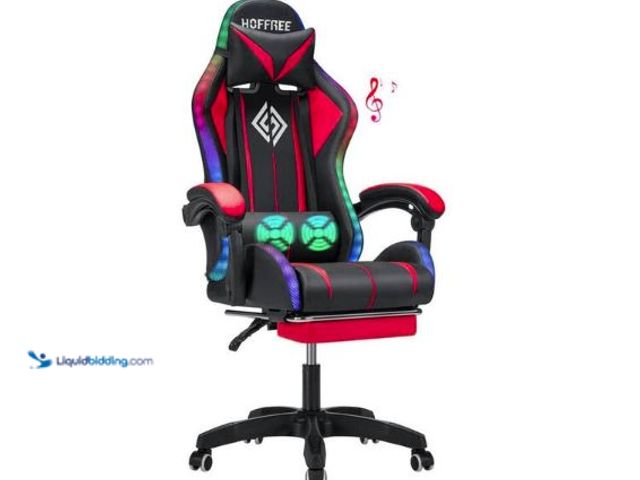 Lot 49-3547837 - Hoffree
Red-Black PVC Leather Massage LED Reclining Gaming Chair with Bluetooth Speaker with Footre...