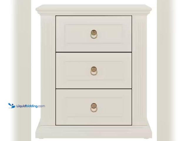 Lot 49-3615750 - BYBLIGHT Kerlin Beige Rectangle Wood End Side Table Modern Simple Farmhouse 3-Drawers Bedside Indust...