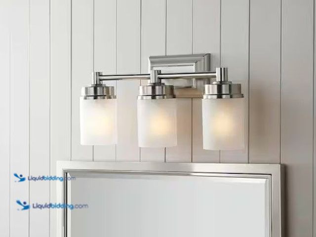 Lot 49-5581498 - Hampton Bay Cade 20.25 in. 3-Light Brushed Nickel Bathroom Vanity Light Fixture with Frosted Glass S...