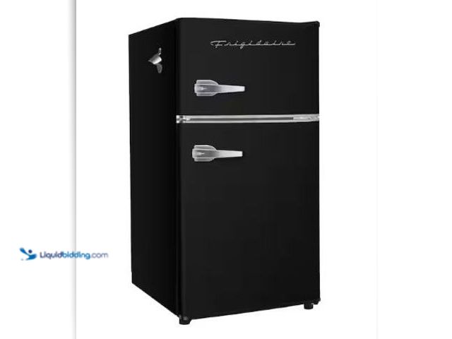 Lot 49-3612788 - Frigidaire 3.1 cu. ft. 2 Door Retro Mini Fridge in Black, Model # EFR840-BLACKCOM, Unused, Has attac...