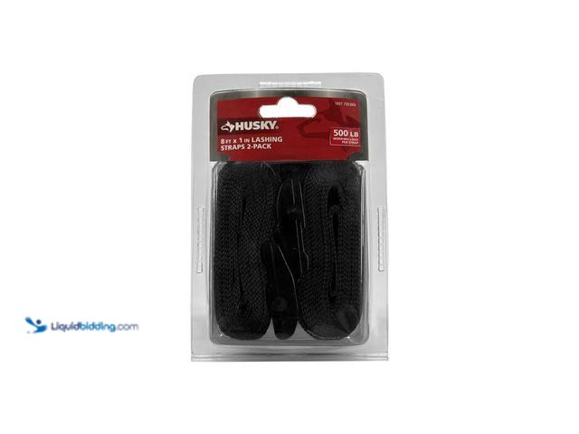 Lot 49-5547011 - Husky 1 in. x 8 ft. Lashing Strap (2-Pack), Model # FH0911, new/factory sealed.