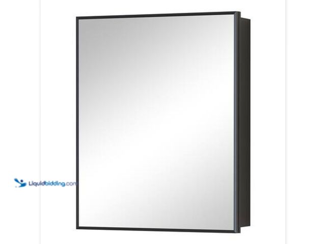 Lot 49-5581880 - Buruis 24 in. W x 30 in. H Rectangular Black Steel Bathroom Medicine Cabinet with Mirror Adjustable ...
