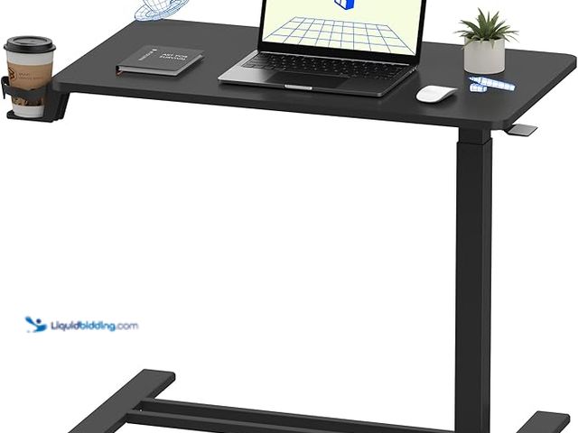 Lot 49-3480416 - FLEXISPOT H7 Adjustable Overbed Bedside Table with Wheels Pneumatic Mobile Standing Desk Laptop Desk...