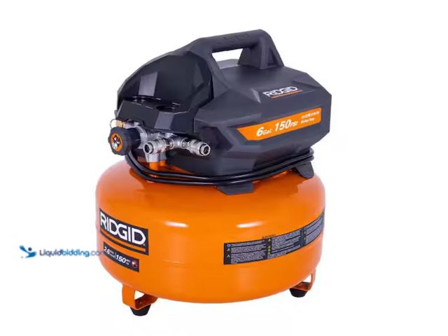 Lot 49-1571318 - RIDGID 6 Gal. 150 PSI Portable Electric Oil-Free Jobsite Pancake Air Compressor with Dual Pressure G...