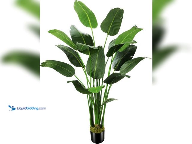 Lot 49-3528288 - OXLLXO 6.5ft Artificial Silk Bird of Paradise Palm Tree (78in) with 17 Trunks Faux Tree and Plastic ...