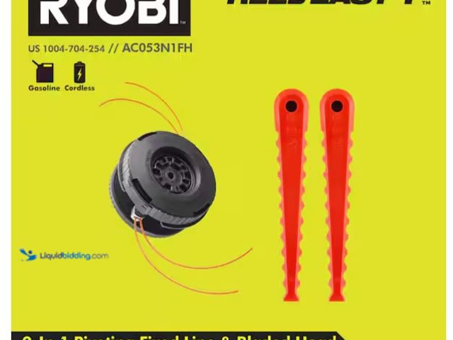 Lot 49-1566836 - RYOBI REEL EASY+ 2-in-1 Pivoting Fixed Line and Bladed Head for Bump Feed Trimmers, Model # AC053N1F...