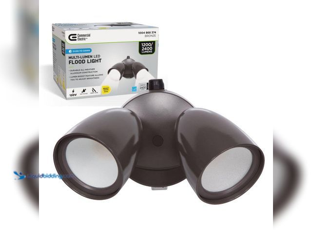 Lot 49-5409107 - Dusk to Dawn Sensor Bronze Exterior Outdoor Twin Head LED Flood Light Security 1200 to 2400 Lumens 4...
