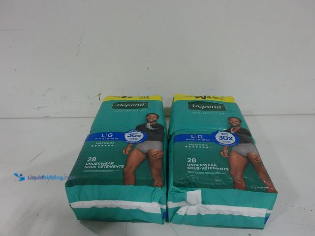 Lot 49-2026340 - Lot of (2). Depend Fresh Protection Adult Diapers for Men, Large, 28 Count. Model #B0792P353S. MSRP:...
