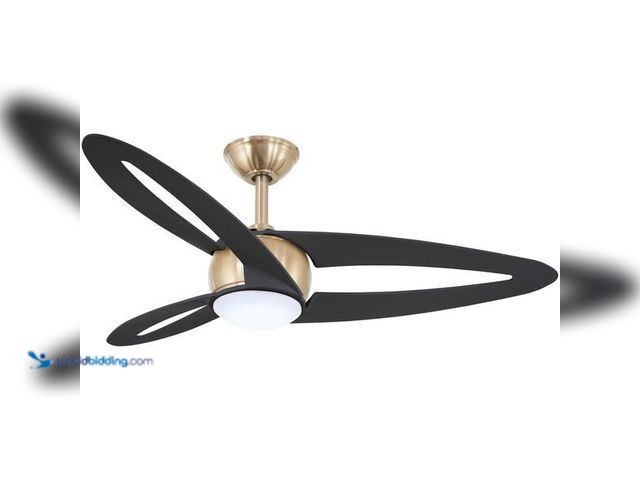 Lot 49-5454340 - Torte 46 in. Brass Finish Black Blades Downrod Mount Standard Ceiling Fan with CCT LED Module and Re...
