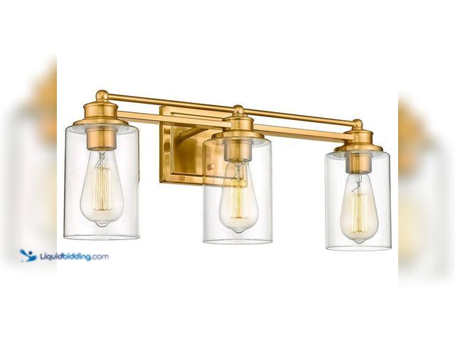 Lot 49-3564044 - Farmhouse 22.5 in. 3-Light Brushed Gold Bathroom Vanity Light with Clear Glass Shades (unable to tes...