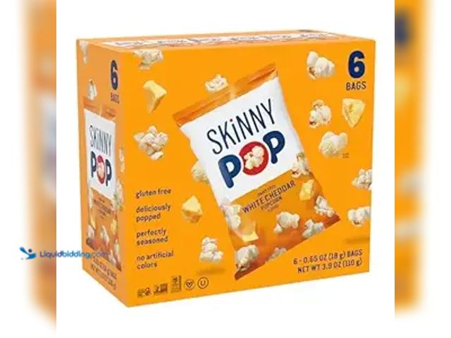 Lot 49-5411644 - 6 boxes - SkinnyPop Popcorn, White Cheddar, Whole Grain, Dairy-Free Snack, 0.65oz Bags (6ct). Unused
