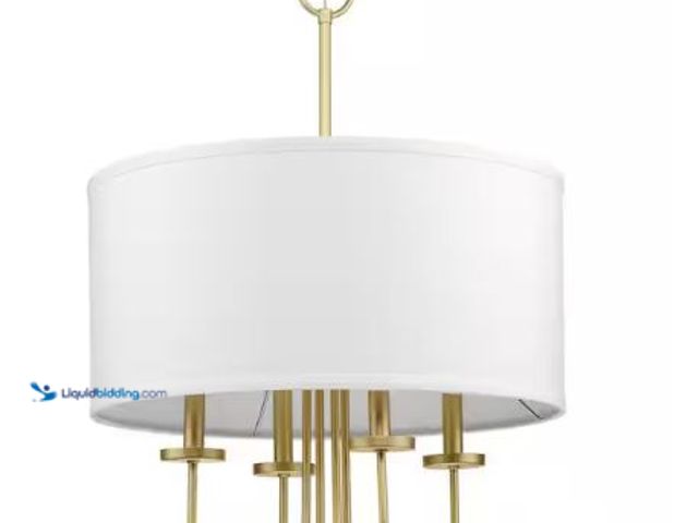 Lot 49-1625232 - Progress Lighting Odella 20 in. 4-Light Vintage Gold Traditional Pendant with White Linen Fabric Sha...