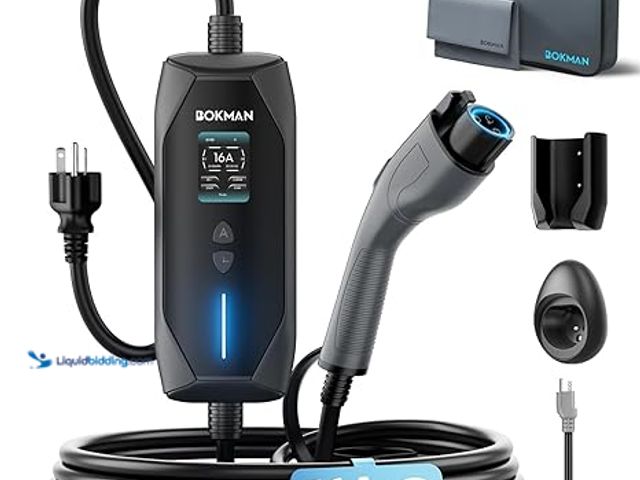 Lot 49-3430497 - bokman Portable Level 2 & Level 1 EV Charger (240V, 16A), 20ft Cable and NEMA 6-20 Plug and NEMA 5-1...