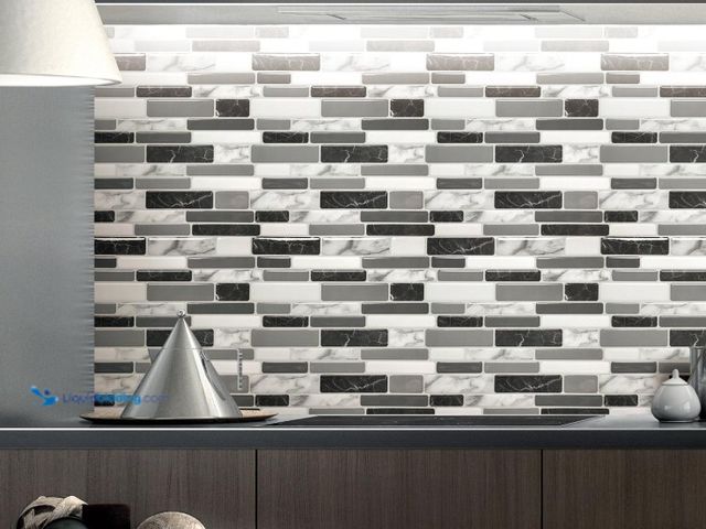 Lot 49-5547913 - A17042NA10- Grey Marble Peel and Stick Backsplash Tiles, 12"x12" Set of 8