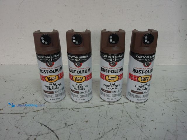 Lot 49-1629062 - Lot of (4) Stops Rust Custom Spray 5-in-1 Spray Paint, Flat Brown, 12 Oz., Model #376857, Unused.   ...