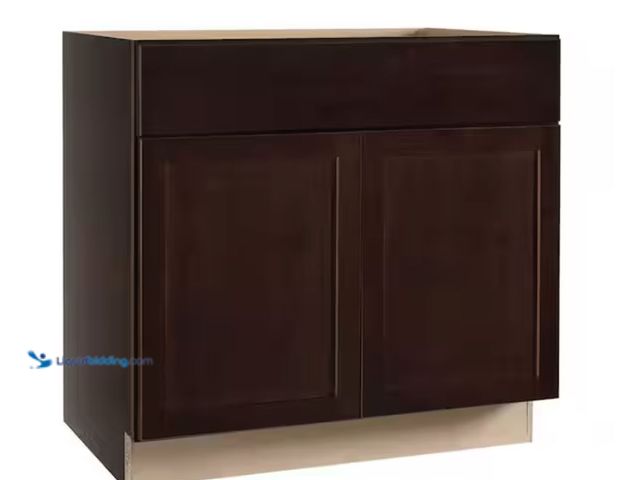Lot 49-2005538 - Hampton Bay Shaker 36 in. W x 24 in. D x 34.5 in. H Assembled Base Kitchen Cabinet in Java, Model # ...