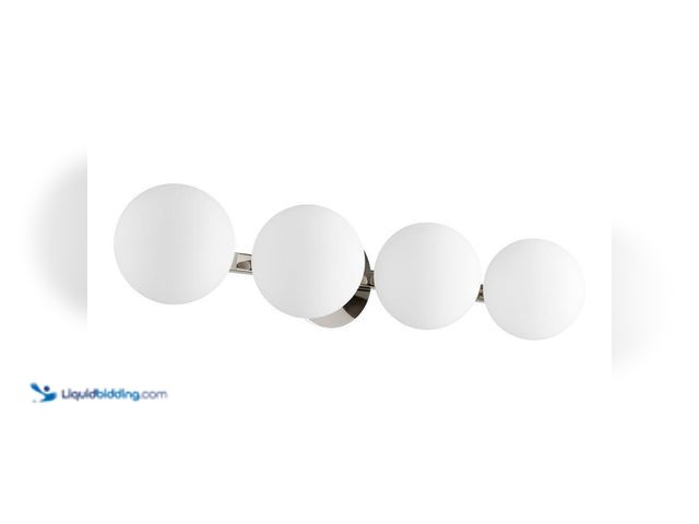 Lot 49-3527285 - Modern and Contemporary Globe 29.75 in. W 4-Lights Polished Nickel Vanity Lights with Satin Opal Gla...