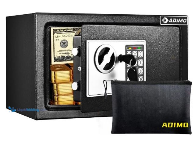 Lot 49-3432180 - ADIMO Safe Box for College Dorm Room with Fireproof Waterproof Bag, Money Safe with Keys & Pass Code...