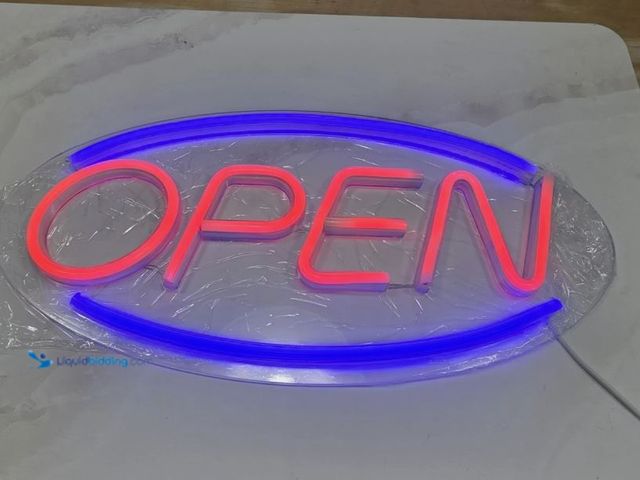 Lot 49-5579996 - Pen+Gear Neon LED Open Sign, 17.7 x 8.7 in, Red and Blue Lights, Plug-in Powered, Unused
