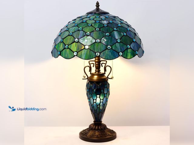 Lot 49-5410364 - Tiffany Table Lamp Stained Glass Lamp 16X16X24 Inch Mother Daughter Antique Reading Lamp with Night ...
