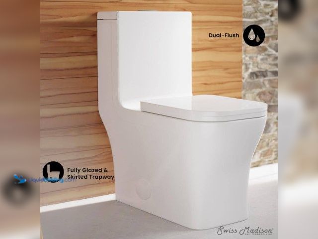 Lot 49-1516521 - Swiss Madison Concorde 14 in. Rough-In 1-piece 1.1/1.6 GPF Dual Flush Square Toilet in Glossy White ...