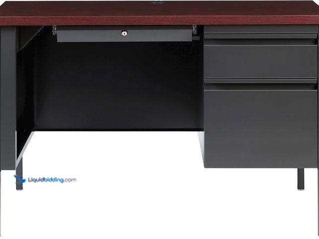 Lot 49-3535253 - Lorell Fortress Series Mahogany Laminate Top Desk. Model #B07MBQZ994.Unused.