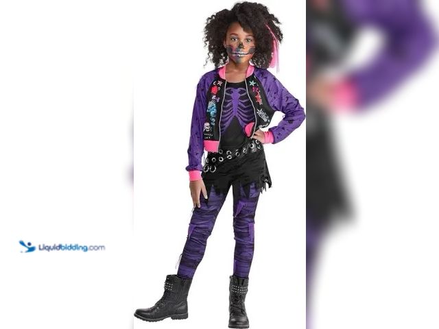 Lot 49-5438015 - Punk Zombie 80's Girl Purple Retro Pop Star Fancy Dress Halloween Child Costume. Item is SM