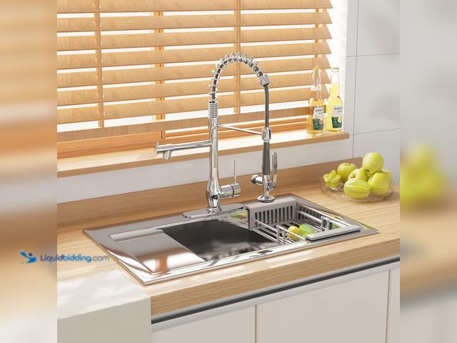 Lot 49-3563819 - Chrome Kitchen Faucet with Pull Down Sprayer, Single Handle High Pressure Kitchen Sink Faucet, Comme...