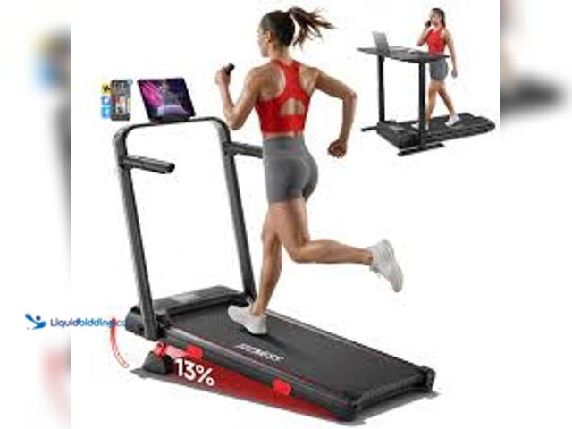 Lot 49-5538844 - RHYTHM FUN 13% Incline Walking Pad Treadmill, 6.2MPH Foldable Walking Pad with Handle Bar, Under Des...