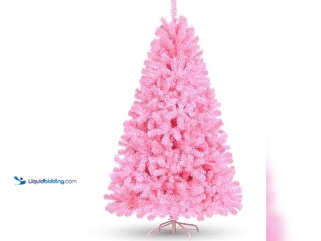 Lot 49-1542245 - Funcid 6ft Pink Artificial Christmas Tree, Hinged Spruce Full Tree with 700 Branch Tips, Foldable Me...