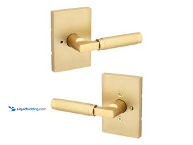Lot 49-5407172 - QTY 2 - Kwikset Prava Satin Brass Bed/Bath Door Handle. Model # 730PVL RCT 4 CP. Unused