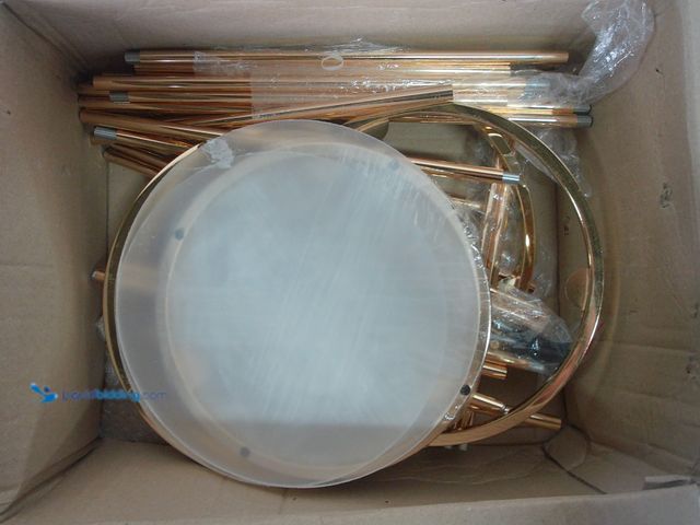 Lot 49-1625713 - Rose Gold 3 tier stand, Unused. (NOTE: One shelf broken edge.)  Ref#CRS0626