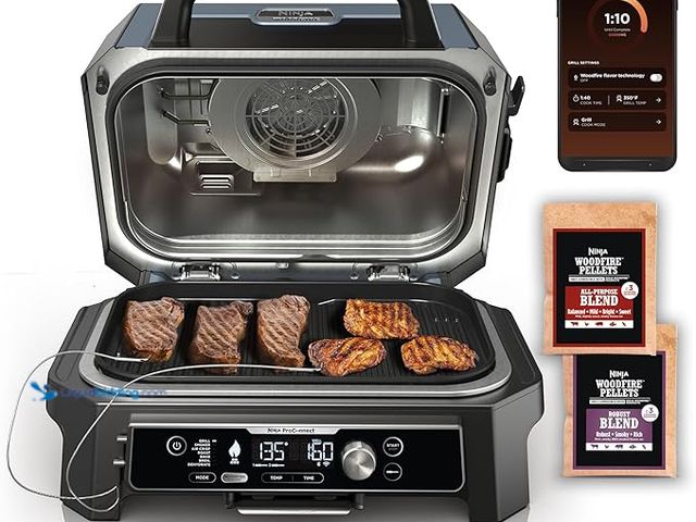 Lot 49-1521396 - Ninja OG951 Woodfire Pro Connect Premium XL Outdoor Grill & Smoker, Bluetooth, App Enabled, 7-in-1 M...