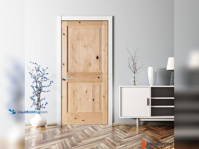 Lot 49-1636783 - Krosswood Doors 37-3/8" x 84-7/8" Knotty Alder Square Top Right-Hand Unfinished Single Interior Door...